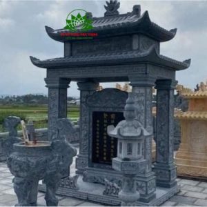 Cây hương đá xanh đen hai mái chạm khắc tinh xảo