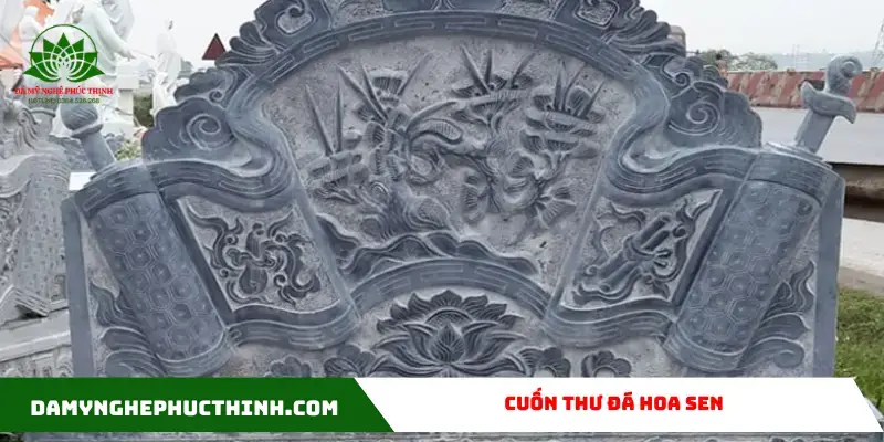 Cuốn thư đá đẹp hoa sen