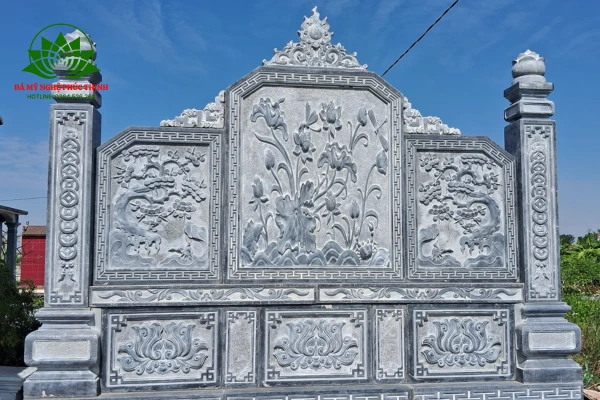 Cuốn thư đá lăng mộ chạm hoa sen