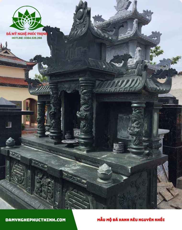 Mẫu Mộ đá xanh rêu nguyên khối