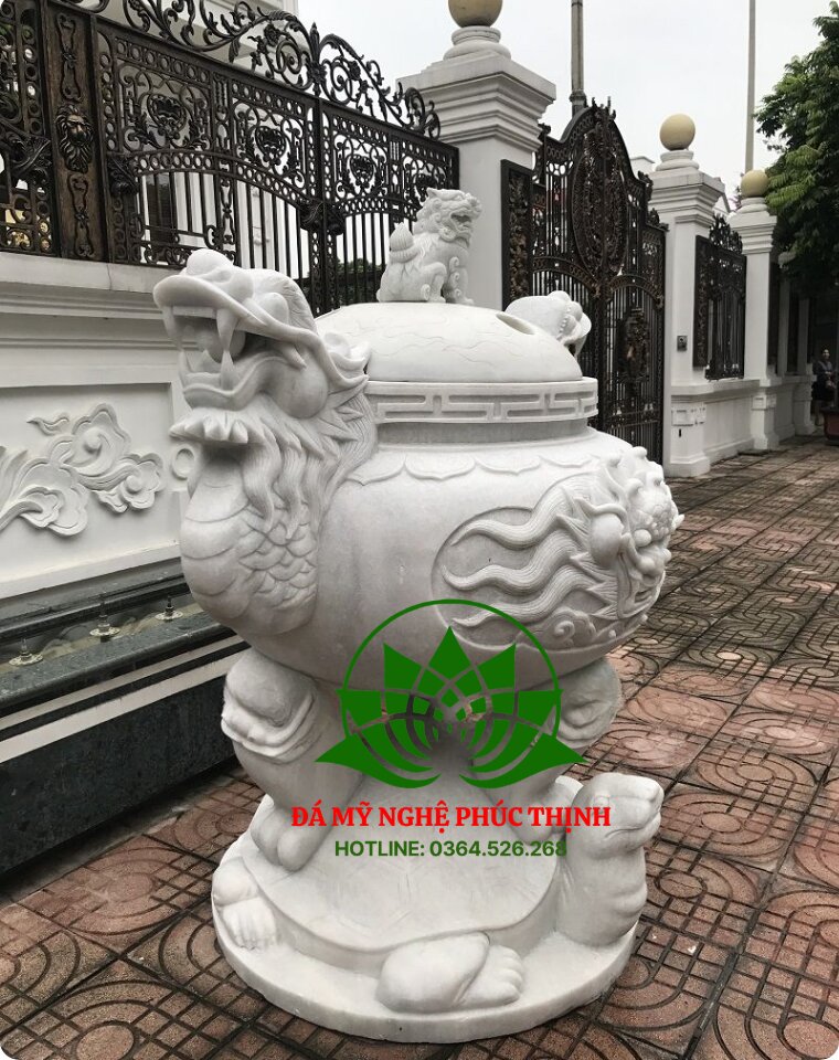 Lư hương đá trắng có nắp đậy