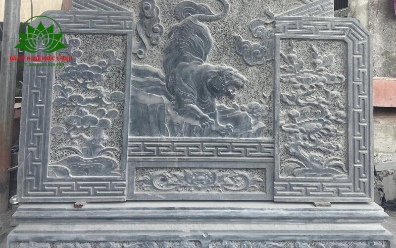 Mẫu cuốn thư đá chạm hổ phù