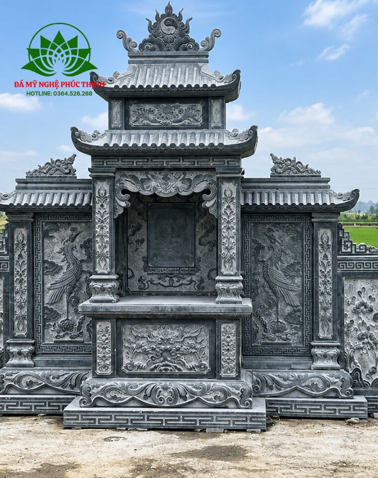 Mẫu lăng mộ đá xanh đen thi công trọn gói