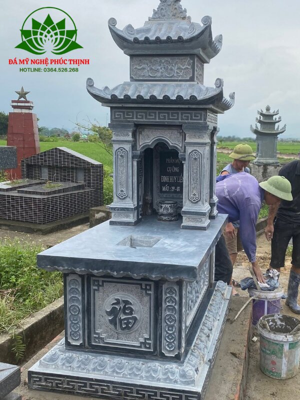Lăng mộ đá xanh 2 mái truyền thống, không cánh