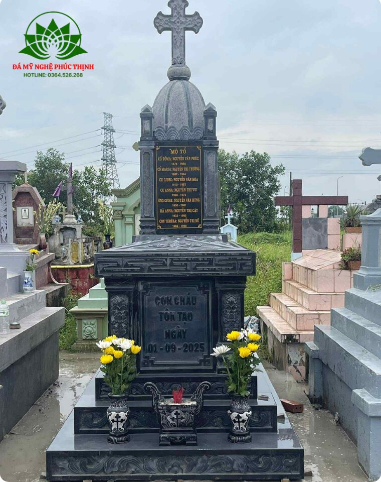 Mộ đá xanh đen đẹp bền bỉ cùng thời gian