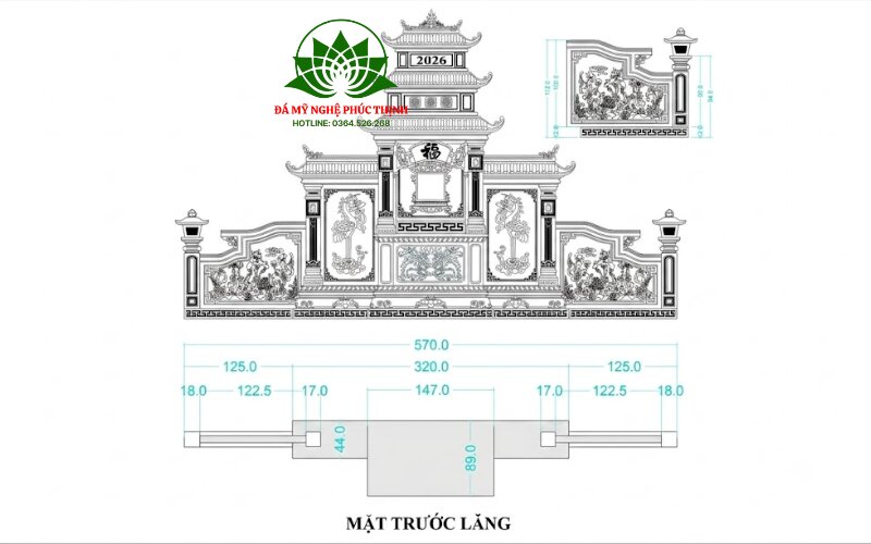 Bản vẽ lăng mộ đá mặt trước lăng