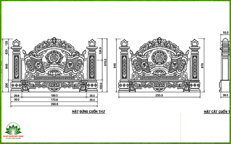 Mẫu bản vẽ cuốn thư đá cho khu lăng mộ