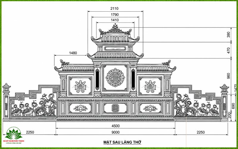Mẫu bản vẽ lăng thờ đá mặt sau