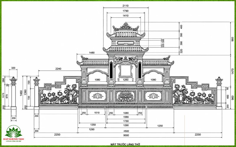 Mẫu bản vẽ lăng thờ đá mặt trước