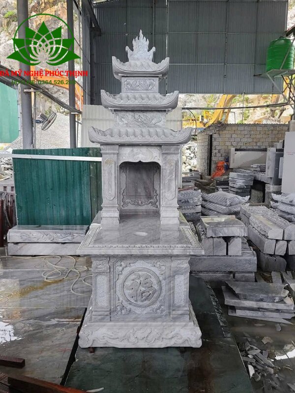 Mẫu mộ đá 3 mái trắng tự nhiên